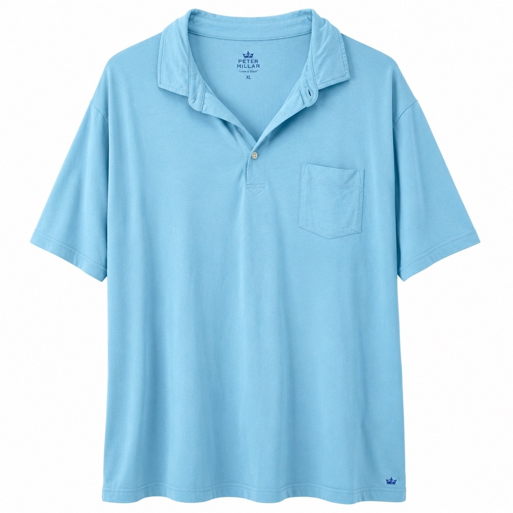 Peter Millar Seaside Wash Polo Shirt XL Blue Short Sleeve Pocket Casual Golf